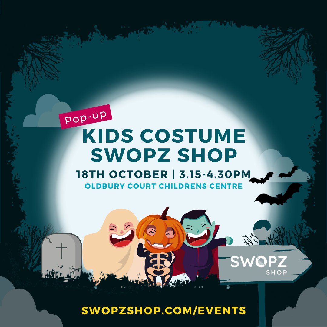 SwopzS's tweet photo. Don't miss the Pop-up Kids Costume Swopz Shop🎃 at Oldbury Court Children's Centre, Bristol.

Swap unwanted costumes for spooky preloved ones. Plus, stick around for super fun Halloween activities!

View event: https://t.co/OVfbBkzR6v

#greenhalloween #kidscostumes #bristolevents https://t.co/aV2buAr1Lb