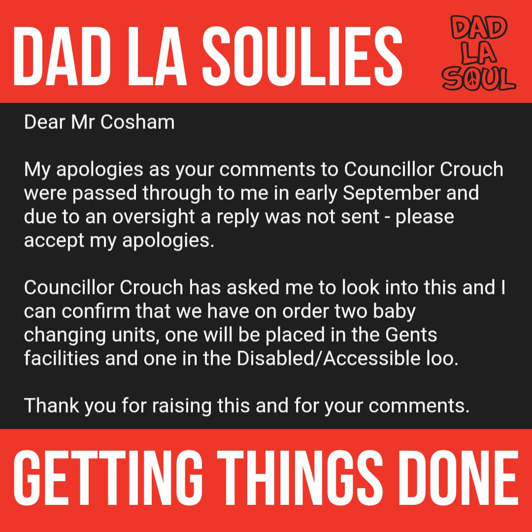 Well done Dad La Soulie Sam, who helped to get Adur and Worthing Councils to get baby changing facilities in men’s toilets! Top work 💪