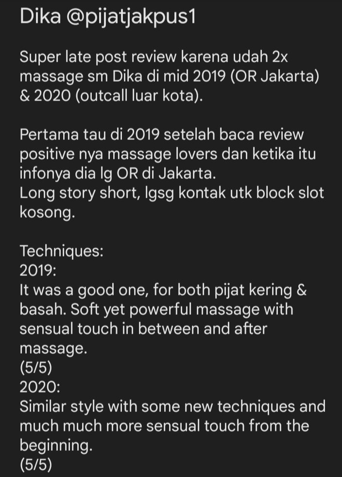 ArdyoJkt's tweet photo. Review massage Dika
@pijatjakpus1 

Info suhu @CanduPijat lg OR ya? https://t.co/6ZhzWQcqK3