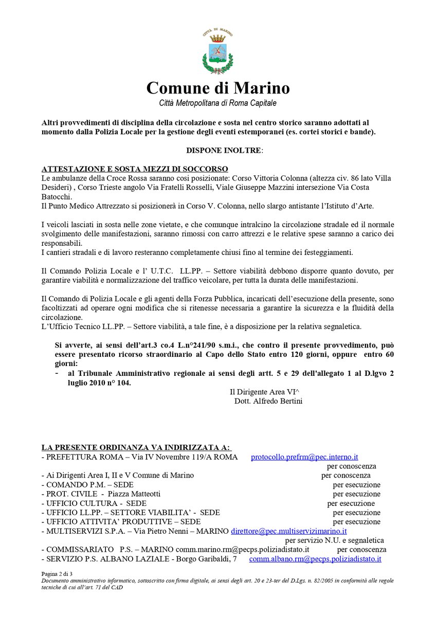 97^ SAGRA DELL'UVA MARINO CENTRO- DISCIPLINA CIRCOLAZIONE STRADALE E SOSTA: Attenzione da oggi ore 13 e fino alle ore 20:30 di Domenica 10 Ottobre p.v. inizia la disciplina temporanea della viabilità e della sosta disposte con Ord. 332 e 334/2021.