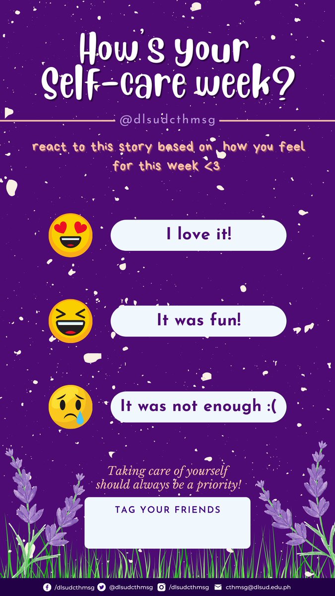 dlsudcthmsg's tweet photo. Hey Sparks! β¨
Feel free to use our FB/IG story templates for the self-care week!
With love,
CTHMSG
#CTHMAsOne
#cthmsg2021 https://t.co/r5nAjXjny9