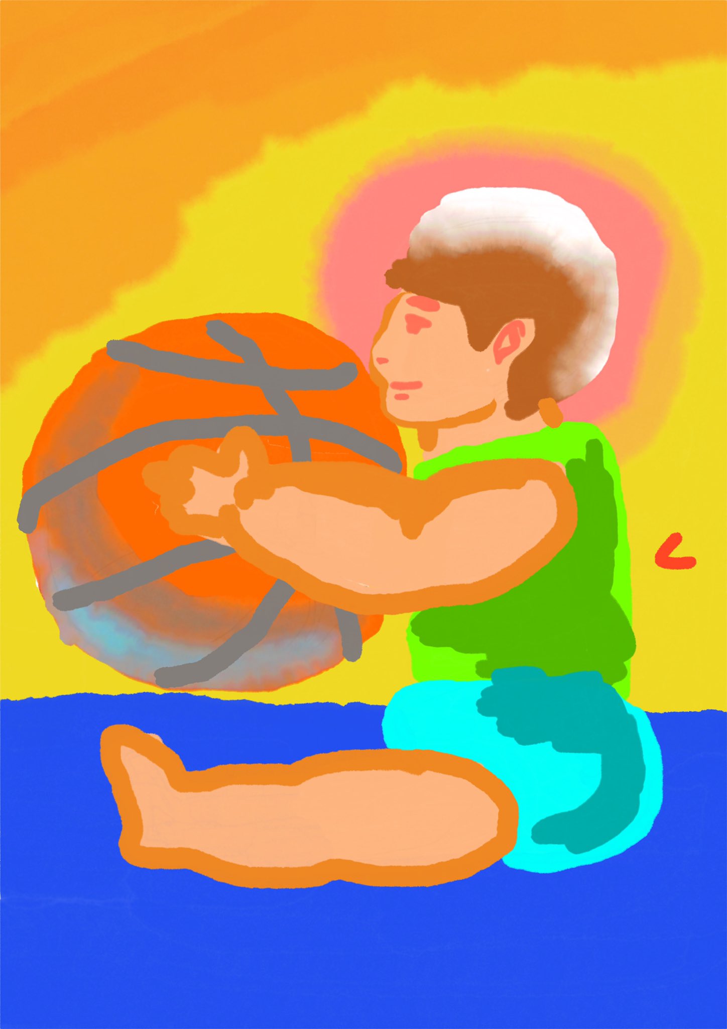 Lioncider 君はボールを持ち パワフル パワフル Illustration Digitalimage Powerful Baby Ball Power Everyday Living Image Art Colorful Acrylicpaint Picture Painting イラスト デジタル 絵 イラストレーション