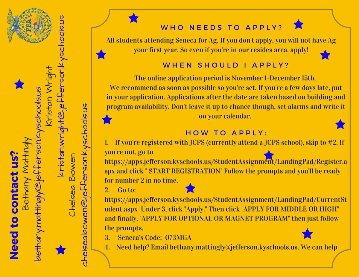 Seneca High School (@seneca_high) on Twitter photo Seneca AG program Golden Ticket. You will find Out how to apply to the only Urban AG magnet in JCPS . Everyone in the county can apply for our AG magnet regardless of resides. #senecasoars #learnfromthebest @SenecaAP_AGLA <a href="/SenecaCounselor/">Tracy Fussnecker</a> @JCPSHighEA @Seneca_Po Seneca AG program Golden Ticket. You will find Out how to apply to the only Urban AG magnet in JCPS . Everyone in the county can apply for our AG magnet regardless of resides. #senecasoars #learnfromthebest @SenecaAP_AGLA <a href="/SenecaCounselor/">Tracy Fussnecker</a> @JCPSHighEA @Seneca_Po