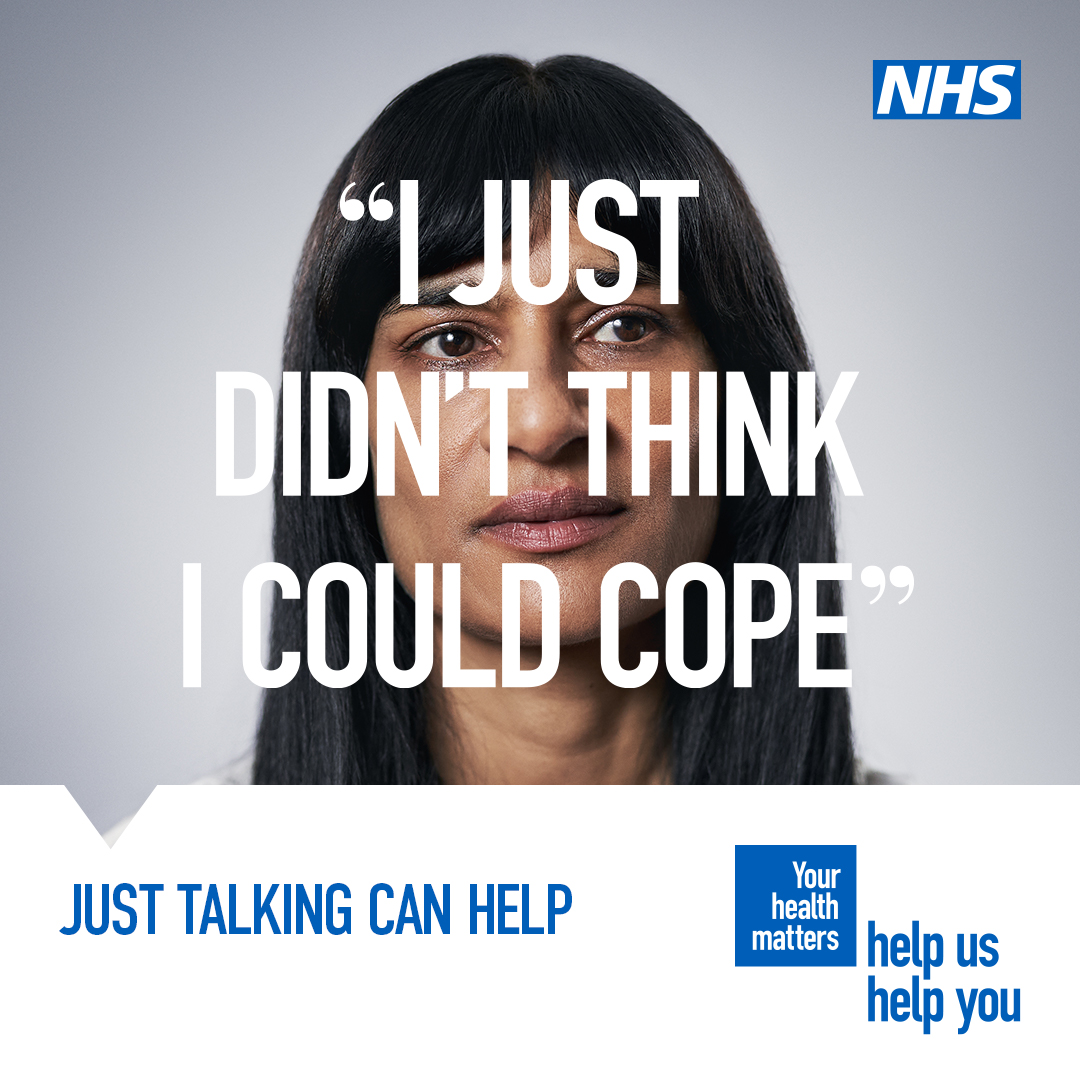 NHS talking therapies are an effective way to treat common mental health issues if you're finding it hard to cope. They are conducted in confidence and available face to face, by phone or online. Your GP can refer you or you can refer yourself online. nhs.uk/talk