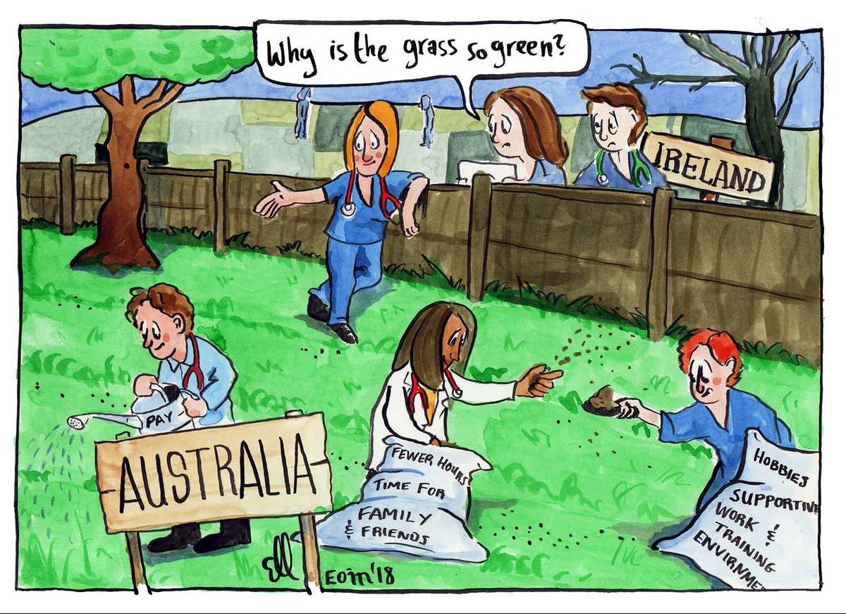 This cartoon is ever-green. Australia is making it easier for Irish doctors & nurses to emigrate there. Meanwhile, Ireland is debating a “Covid bonus” rather than focusing on things like conditions and pay that might actually retain our healthcare staff. smh.com.au/national/plan-…