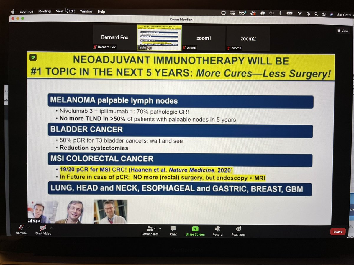 BernardAFox's tweet photo. Prof Eggermont provides update on #ipi + #Nivo /Amazing results in the #neoadjuvant #cancer #immunotherapy setting /paper in @NatureMedicine in coming wks! Congrats @ProfCUBlankNKI &amp; Schumacher @NKI_nl /@ScienceAtBMS @BMS_ImmunOnc_US / #ThinkTank2021 @NIBITSIENA @Incyte @UbiVac https://t.co/2TmSo27Nfm