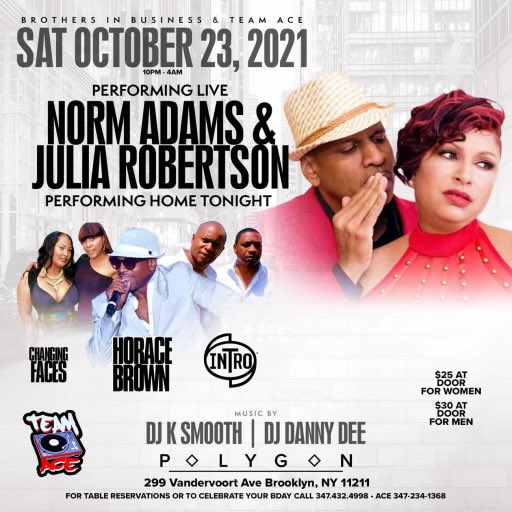 …AAANND WE’RE BACK! <a href="/MsJulRobertson/">Julia Robertson</a> and I will be performing LIVE  at <a href="/polygonbk/">polygonbk</a> with <a href="/INTRO4LIFE/">INTRO</a>, <a href="/HoraceBrown/">Horace Brown</a> and @ChangingFaces on Saturday, October 23rd! If you’re in the New York tri-state area, join us and let’s take it back to the 90’s! Details on flyer. #90s #RnB #music