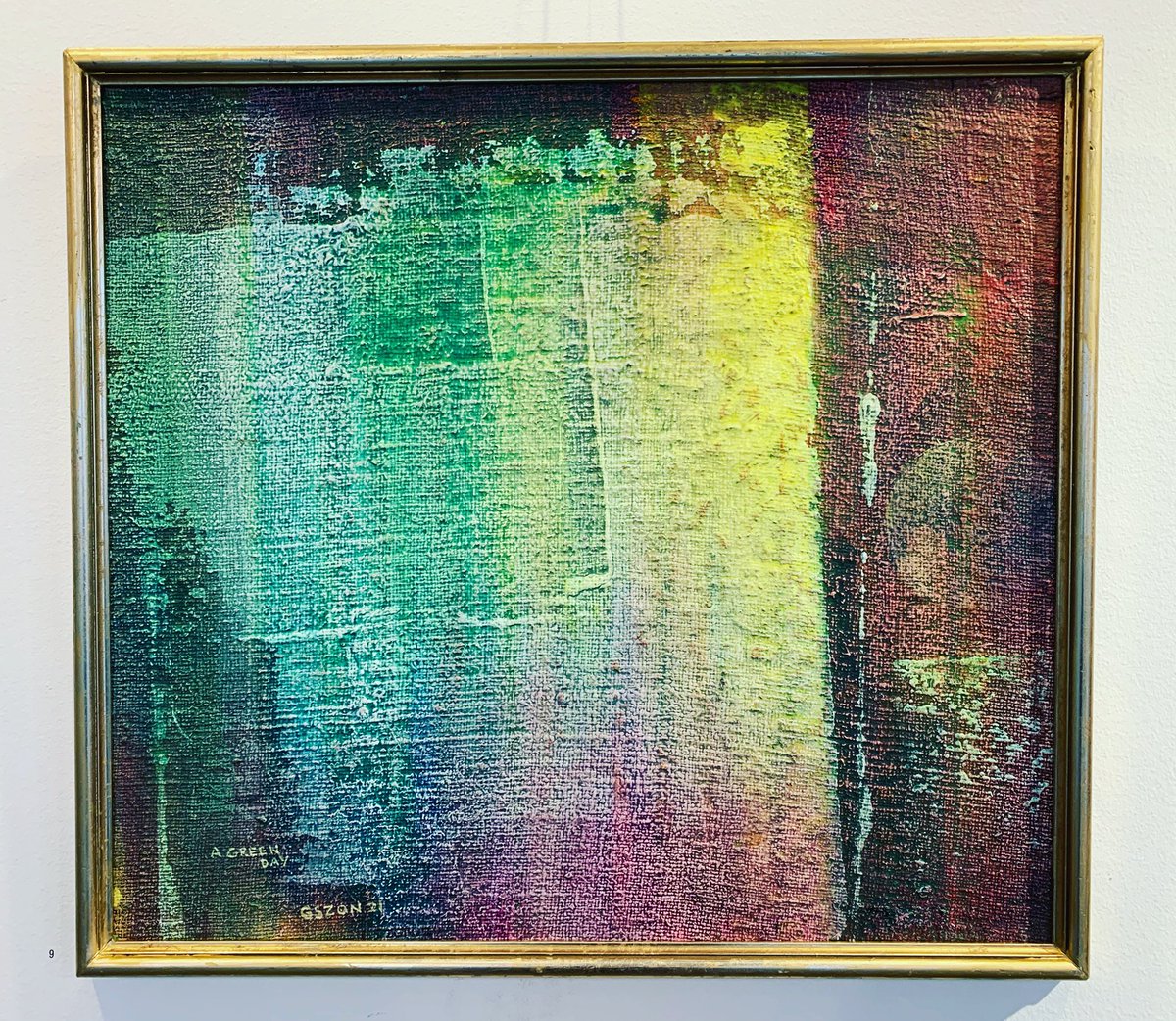 gszon's tweet photo. ’A Green Day’ Mixed media on burlap #ArtExhibition #lyricalfields #gszon #abstractart https://t.co/SYtdMwXFrO