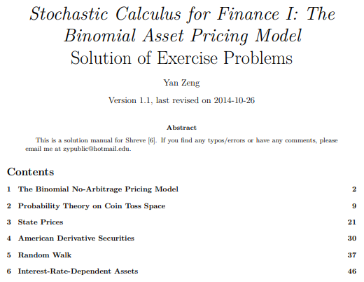 シュリーヴ『ファイナンスのための確率解析II』の章末問題の解答は