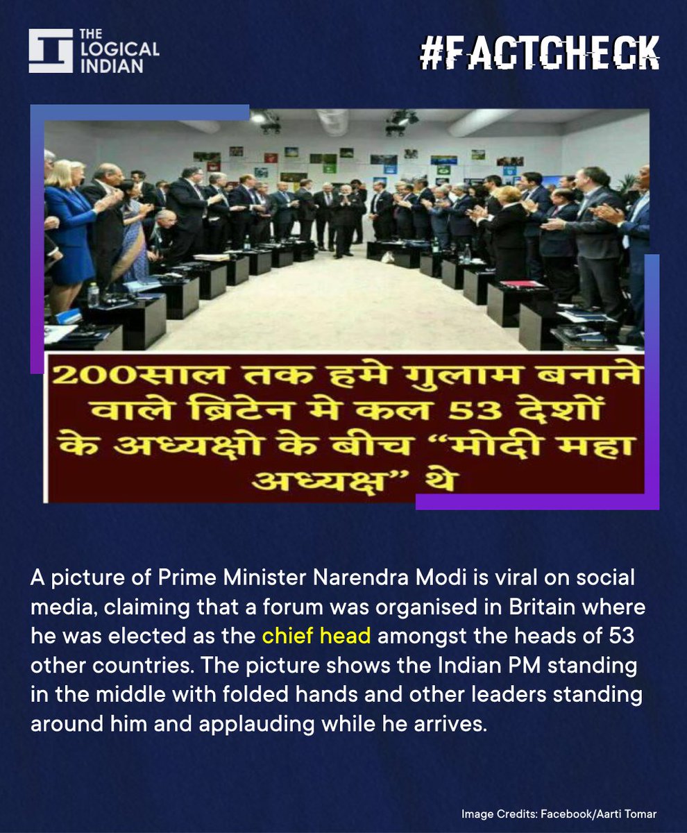 LogicalIndians's tweet photo. The claim that Indian PM was elected as the chief president in a forum organised in Britain is false. The picture is from the 2018 World Economic Forum (WEF) Annual Meeting held in Davos, Switzerland, not Britain.
#PMModi #Factcheck #England #chiefhead #Davos #Modi https://t.co/mBAOLdQPXy