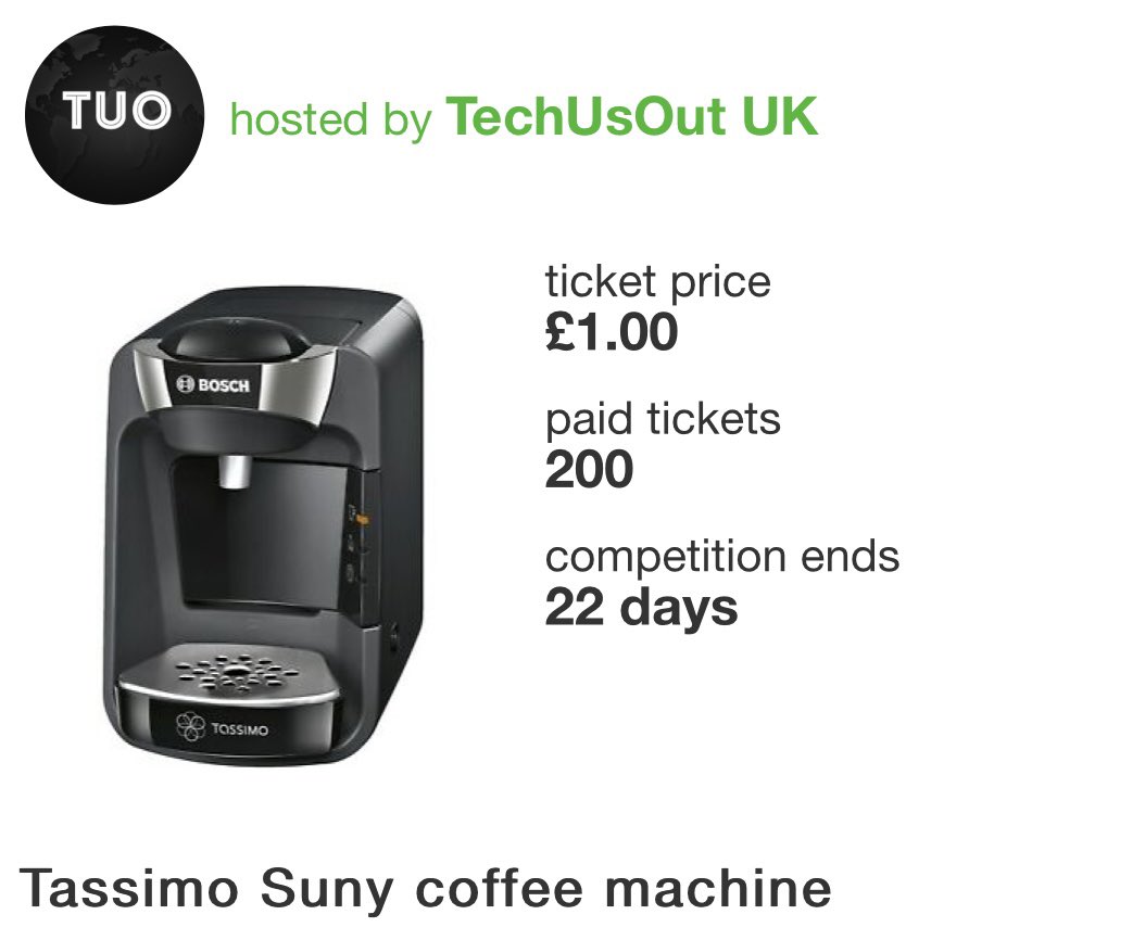 Tech_us_out's tweet image. Raffle now LIVE. Head over to raffall.com/tech_us_out to enter for your chance to win a Tassimo Suny Pod Coffee Machine 🌎