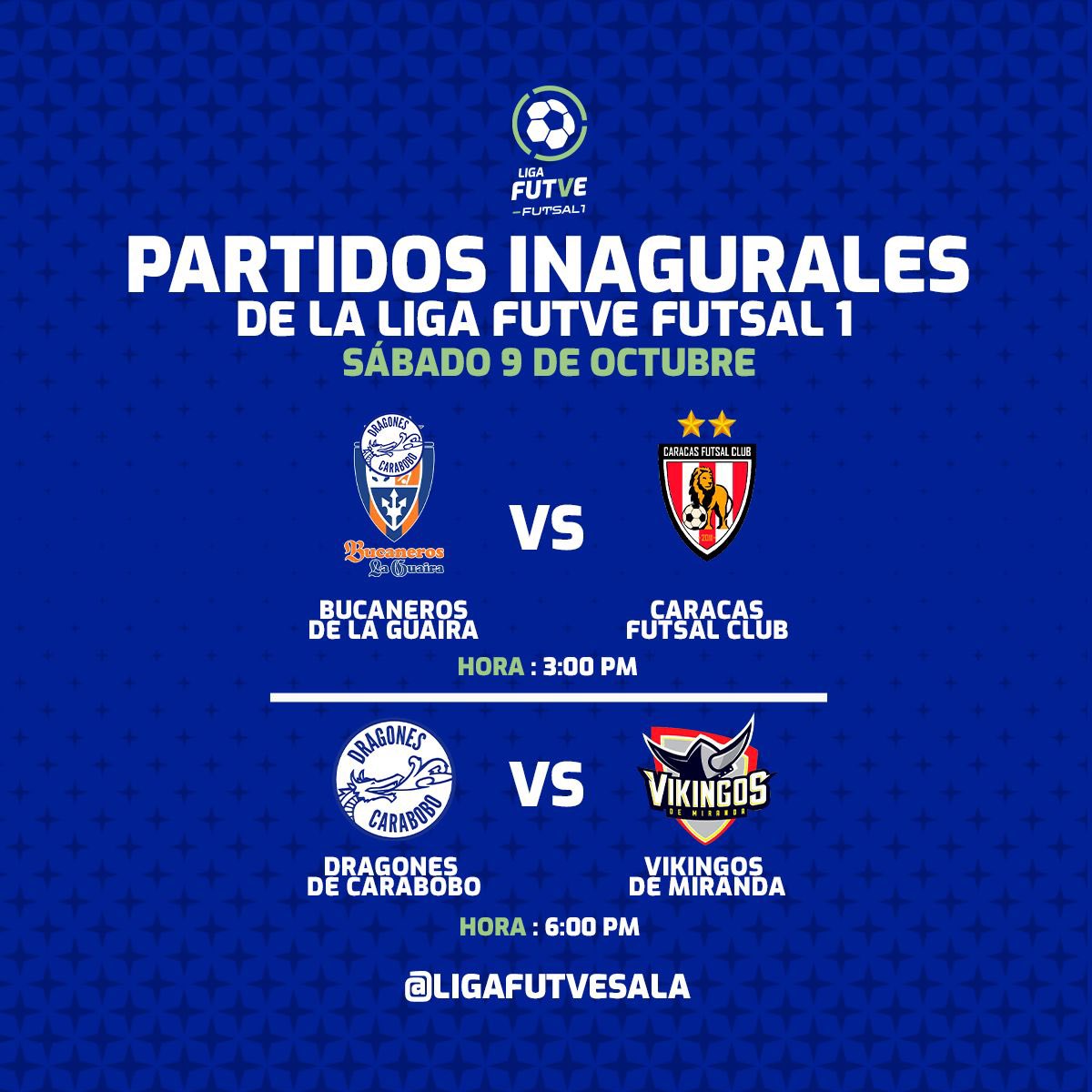 JORNADA INAUGURAL

¡Hoy comenzaremos a vivir el talento de calle! ⚽️🔥

Desde el Fórum de Valencia, esta tarde se dará inicio al fútbol sala profesional con la primera edición de la Liga Futve Futsal 1 😱🙌🏻⚽️🇻🇪

#TalentoDeCalle 
#VenezuelaEsFUTVE 🇻🇪