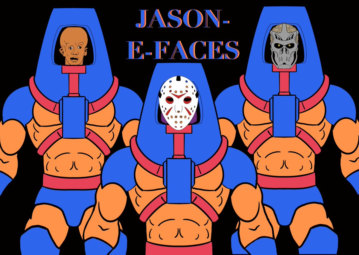 Day 14 of the @MOTUdrawing #mastersofhalloween challenge: Jason-E-Faces (featuring original movie make-up, iconic mask, and mask from Jason X) #MastersoftheUniverse #HeManandtheMastersoftheUniverse #motudrawingchallenge #HeMan #MOTU #ManEFaces #jason #Friday13th #FridayThe13th