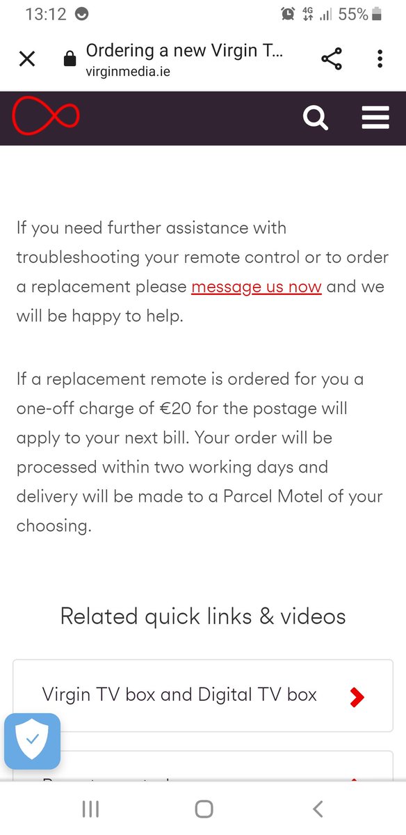 HanlonBrady's tweet image. @VirginMediaIE Can Twitter help.  I want to order a new remote control for my 81yr old mother. Your customer care is impossible to access.  I have tried MyVirginmedia live chat, accessing through website itself, ringing 1908 which was hard to find on your site and WhatsApp.  HELP