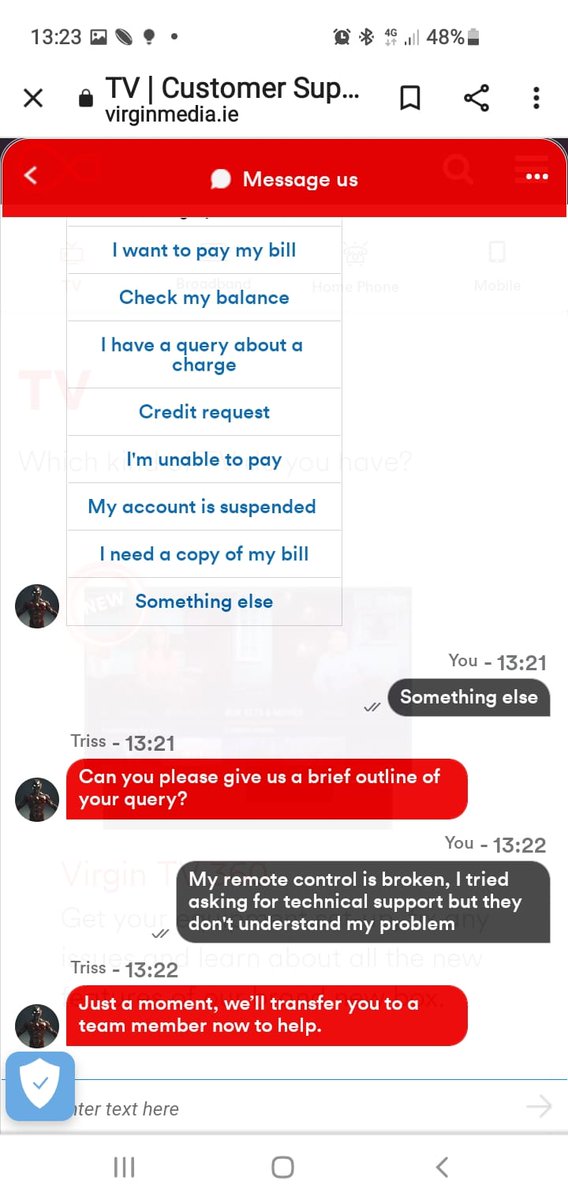 HanlonBrady's tweet image. @VirginMediaIE Can Twitter help.  I want to order a new remote control for my 81yr old mother. Your customer care is impossible to access.  I have tried MyVirginmedia live chat, accessing through website itself, ringing 1908 which was hard to find on your site and WhatsApp.  HELP