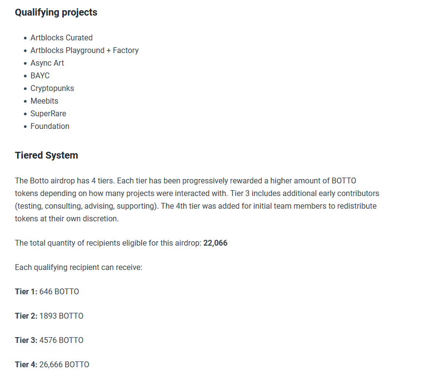 🧵
1/Yesterday i bought some $BOTTO and i have to say i'm really liking it <a href="/bottoproject/">Botto</a> 

There was a big tiered AIRDROP to all owners of the projects you see in the screenshot

So if you own any of these check app.botto.com for your Airdrop