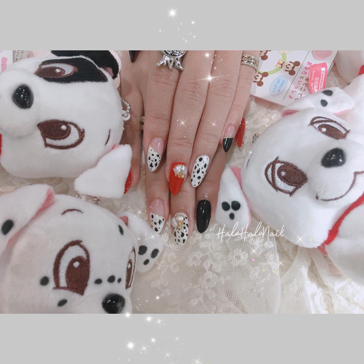 大阪なんば 痛ネイル ハロハロネイル ながむら ダルメシアン柄ネイル 101匹わんちゃんのぬい めちゃ可愛いです いつもありがとうございます またお待ちしております 大阪痛ネイル 大阪ネイルサロン 痛ネイル大阪 ネイルサロン大阪