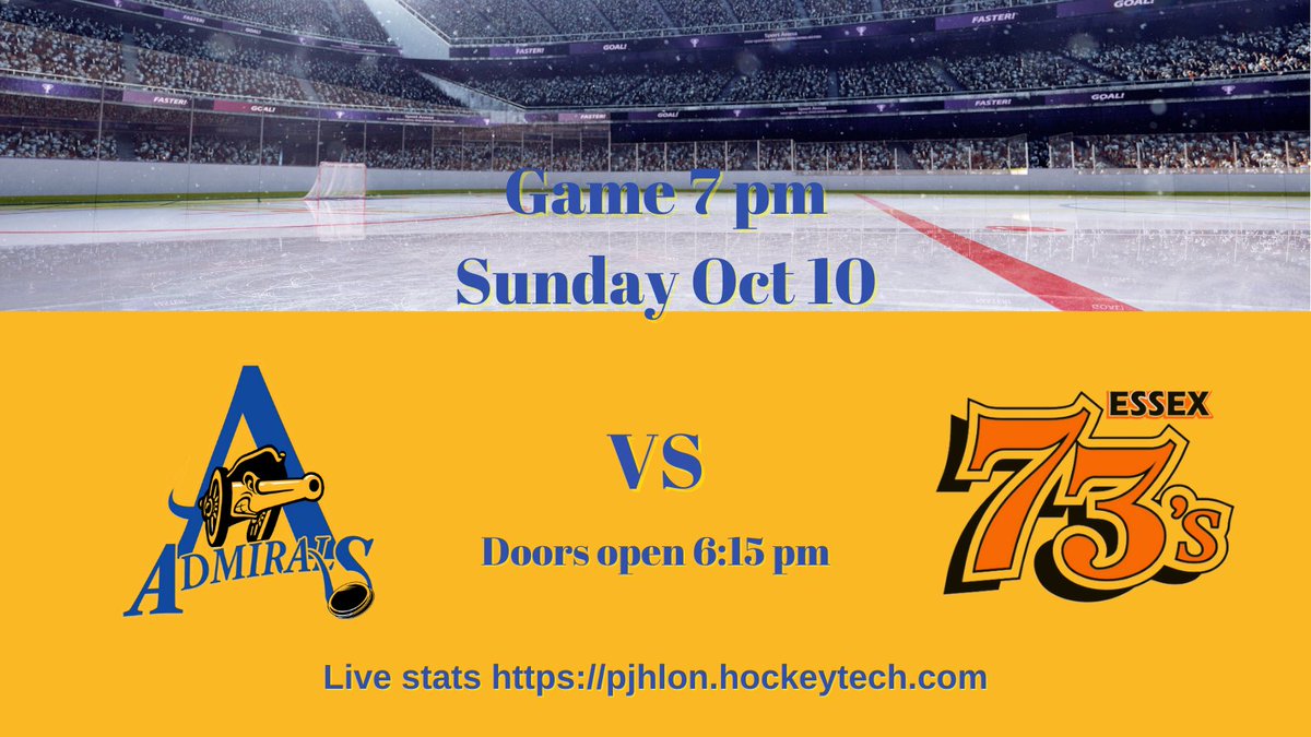 amherstburgjrc's tweet photo. Admirals face Essex 73's
Sunday at 7 pm
Let's bring the noise !!!
We can fill the seats...
No more spectator limits.
#addysup https://t.co/6WIy6BNMb1