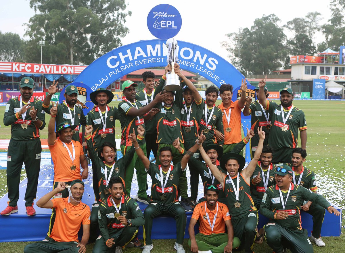Congratulations to Chitwan Tigers for being champion and Pokhara Rhinos as runner up of Bajaj Pulsar <a href="/eplt20official/">EPL - Everest Premier League</a> 2021.
#EPL2021
#Daretodream
#Chitwantigers
#Pokhararhinos