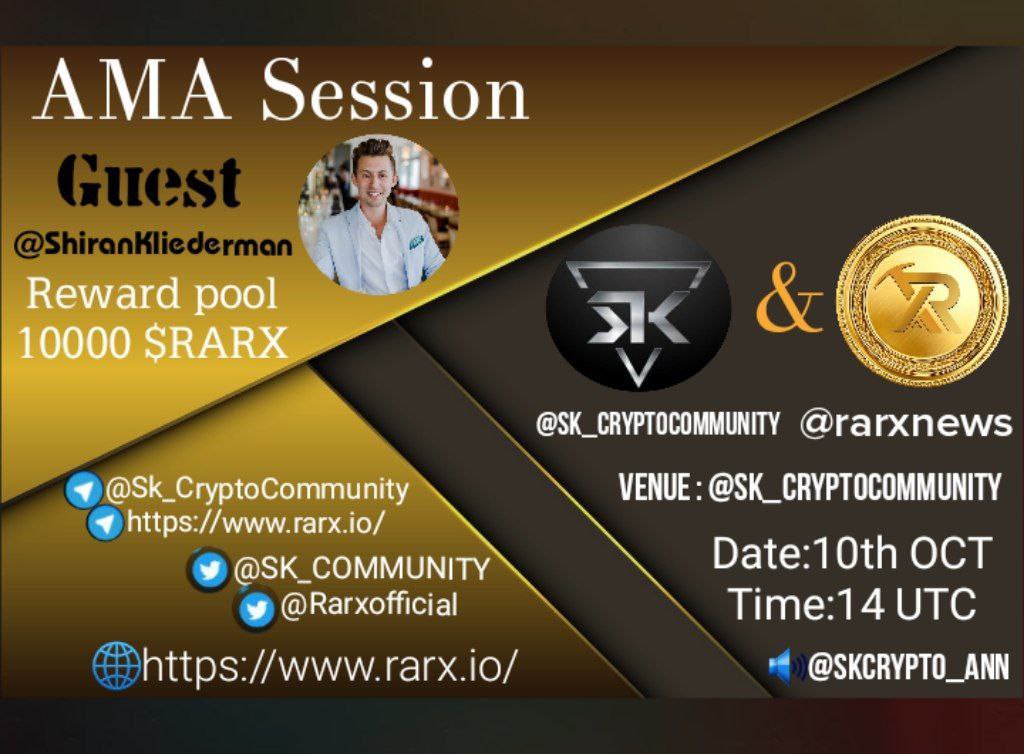 📢We are Glad to Announce our First AMA with Rarx on 10 October,2 PM UTC

🏆Pool:100$ RARX
📍Venue: t.me/SK_CryptoCommu…

For Deep Research Follow Us

✅Follow 
<a href="/SK__COMMUNITY/">SK COMMUNITY</a>
 &amp; 
@Rarxofficial
✅Like And Retweet And ask questions here