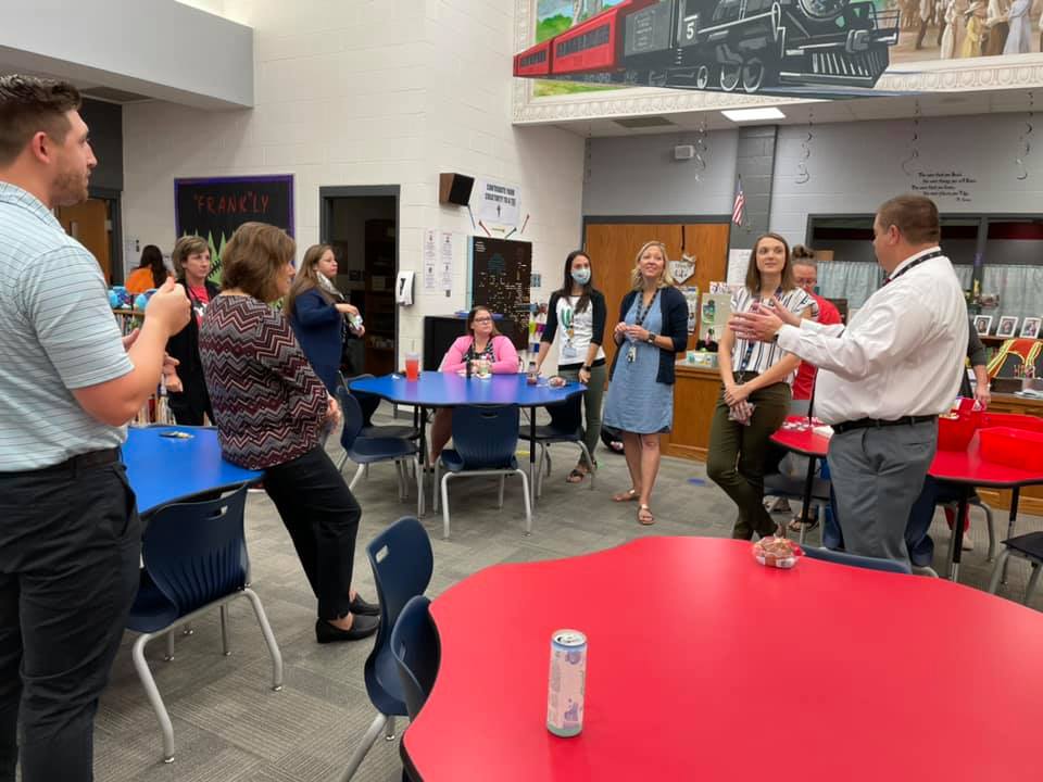 Dr. Scott Smith continued his Coffee and Conversations tour at South Elementary Thursday morning. It is so fun to visit with the amazing educators and staff members in the District. #JR2Excellence