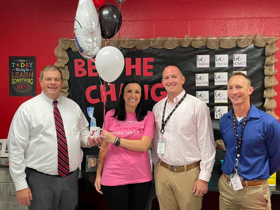 Heather Hochmuth received the JR2 Excellence award this week. A special services teacher at JMS, she started a birthday club with her own money to celebrate students who may not receive a party, providing lunch, a small gift and a treat for students in need. #JR2Excellence