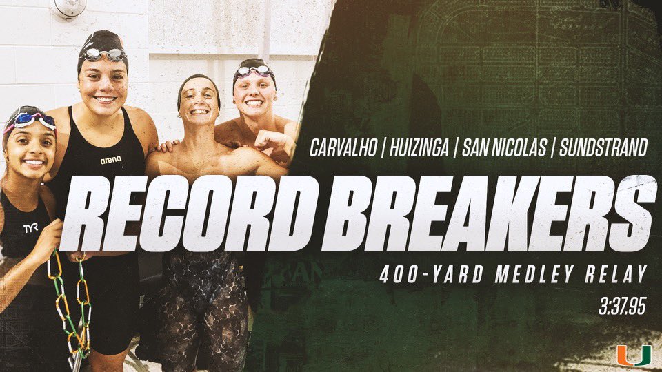 Record breakin’ Canes set a school record in the 400-yard medley relay. We love to see it.
Keep it going <a href="/CanesSwimDive/">Miami Swim & Dive</a>!