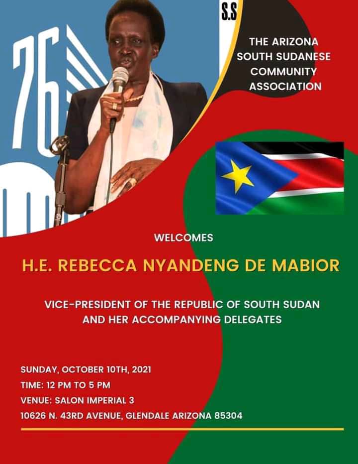Tomorrow afternoon the Vice President will be visiting the South Sudanese diaspora Community in Phoenix, Arizona.