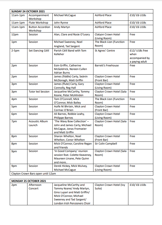 IMDLEvents's tweet photo. Full 'Return to London Town Festival' Programme (incl. Sessions) here - Fri 22-Sun 25 Oct 21 - more info & tix https://t.co/0QIJkmhEhV Feel free to RT #festival #irishmusic #london #livemusic #cricklewood #kilburn #community #ceili #setdancing #concerts #sessions #chieftains https://t.co/hwr9lMGTBM