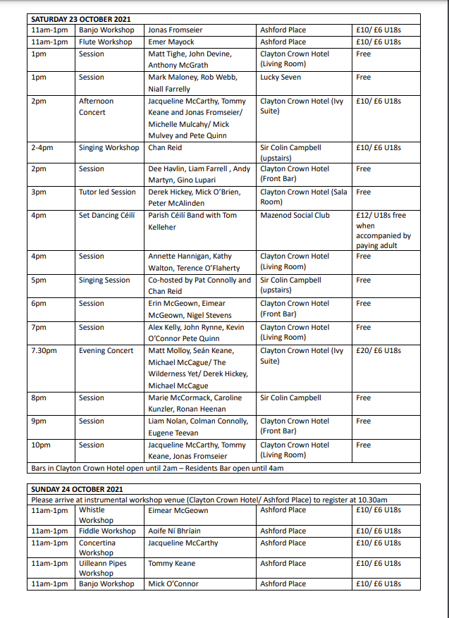 IMDLEvents's tweet photo. Full 'Return to London Town Festival' Programme (incl. Sessions) here - Fri 22-Sun 25 Oct 21 - more info & tix https://t.co/0QIJkmhEhV Feel free to RT #festival #irishmusic #london #livemusic #cricklewood #kilburn #community #ceili #setdancing #concerts #sessions #chieftains https://t.co/hwr9lMGTBM