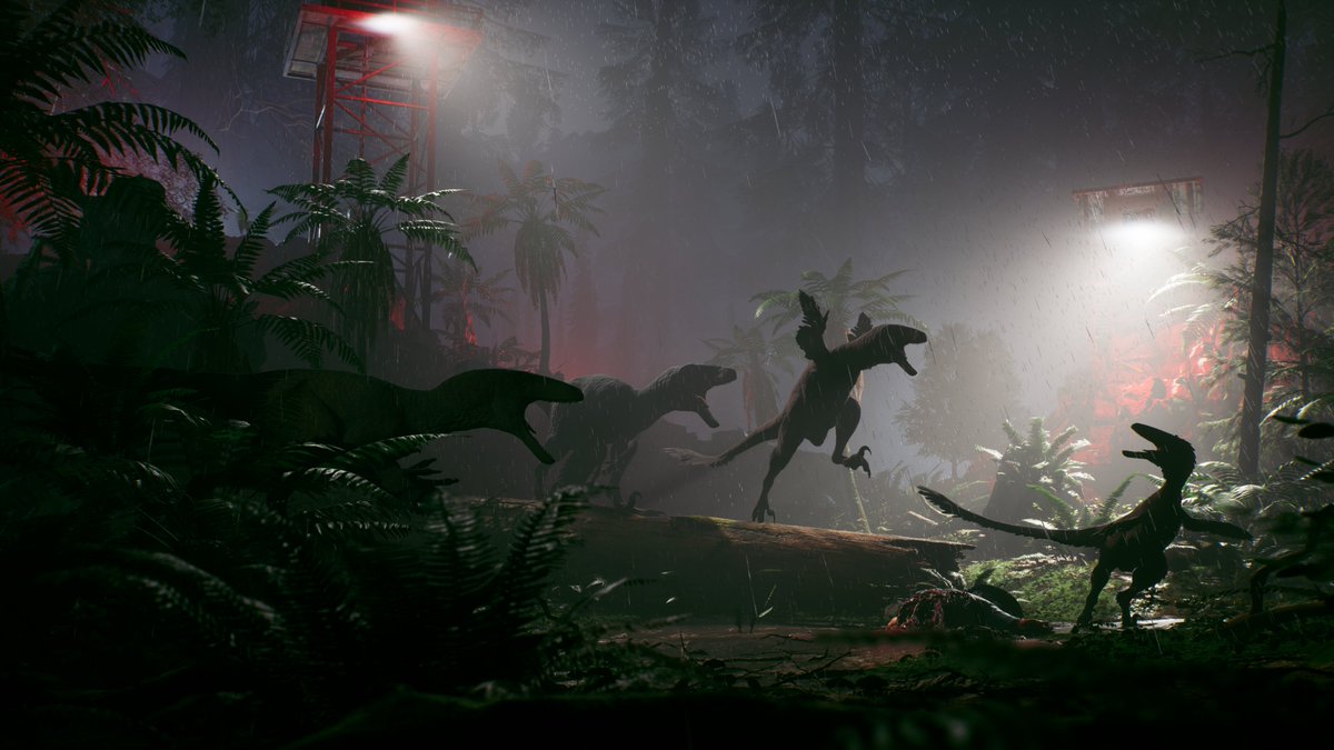 A Deinonychus pack fights over human food, in our upcoming horror survival game, The Lost Wild. Taken in game. 