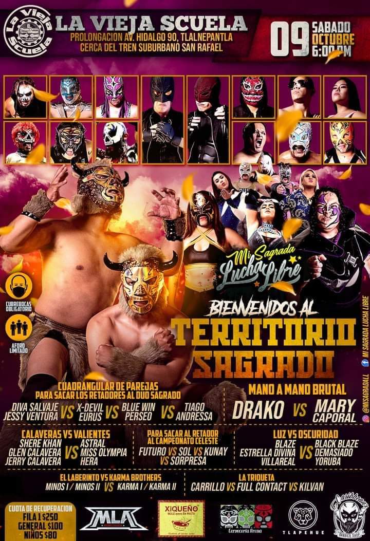 LaTijeraLucha's tweet photo. Hoy 0️⃣9️⃣ de octubre en la #ViejaScuela se presenta el talento de #MiSagradaLuchaLibre:
🔥 Dueto sagrado #JessyVentura y #DivaSalvaje 🆚️ #XDevil y #Eurus 🆚 #BlueWin y #Perseo 🆚️ #Tiago y #Andressa
💣 De frente @DRAKO_el_duro 🆚️ #MaryCaporal
🎟🎫 en el propio lugar
#latijera https://t.co/6xvjrDcTIP