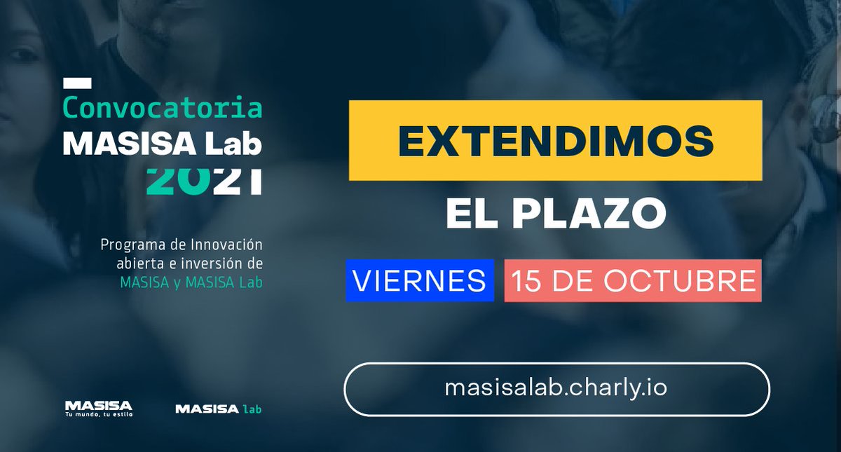 CONVOCATORIA MASISA Lab 2021
Extendemos el plazo hasta el 15 de Octubre 👌
Presentanos tu proyecto para invertir/colaborar y obtener un financiamiento pre-semilla (hasta US$150,000) o semilla (hasta US$500,000).
masisalab.com/wp-content/upl…  #Construtech #Innovacion  #startups