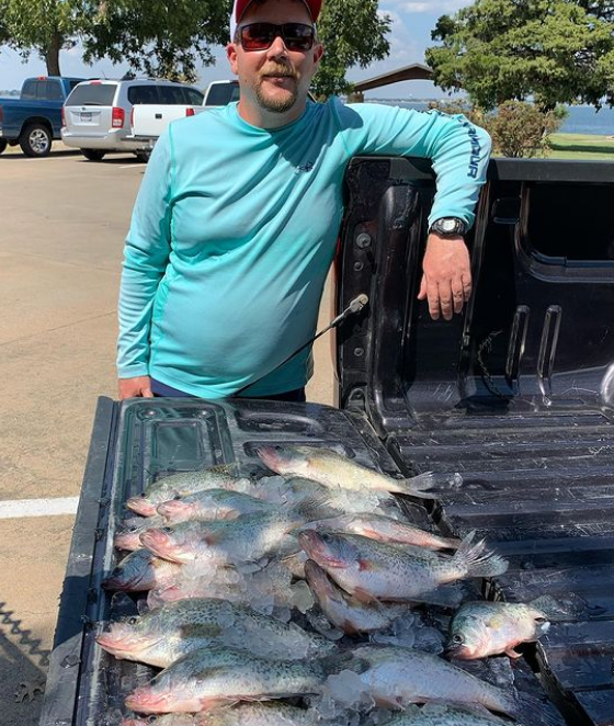 CrappieNow's tweet photo. Anthony Ruyle, Crappie Guide, uses @BnMPoles to get his clients on slabs: “Had Travis out on Ray Hubbard yesterday and he wore out the crappie even with the lake fishing tough. I had a blast watching him pull in those big black crappie!” 

#bnmpoles #fallcrappie #slabsfordays https://t.co/DhubRK1TMv