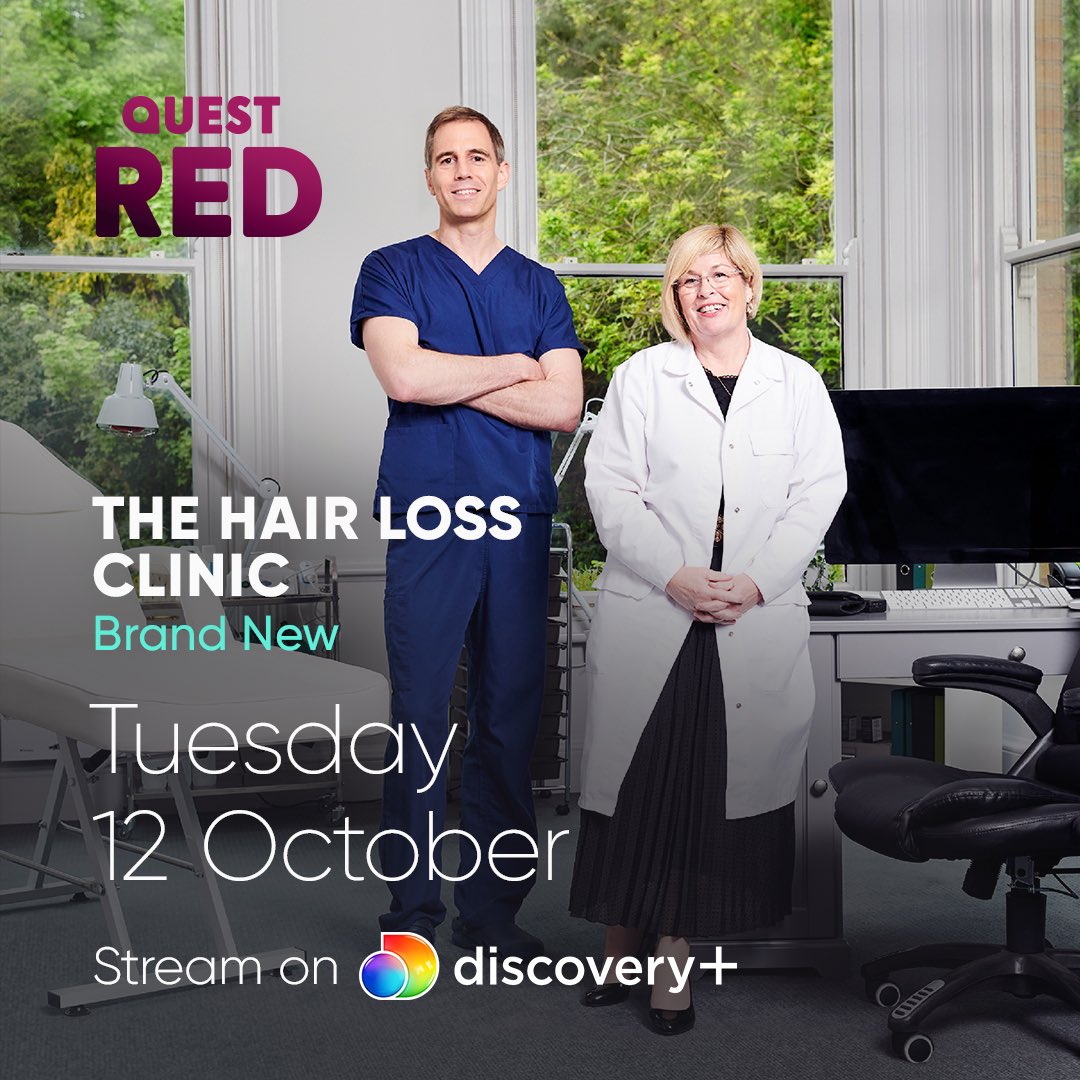 The Maitland Clinic features in “The Hair Loss Clinic”, a 6 episode TV series starting 10pm Tuesday 12th October on Quest Red and Discovery Plus. The show follows Dr Edward Maitland Ball and Eva Proudman MIT IAT as they transform the lives of patients suffering with hair loss.