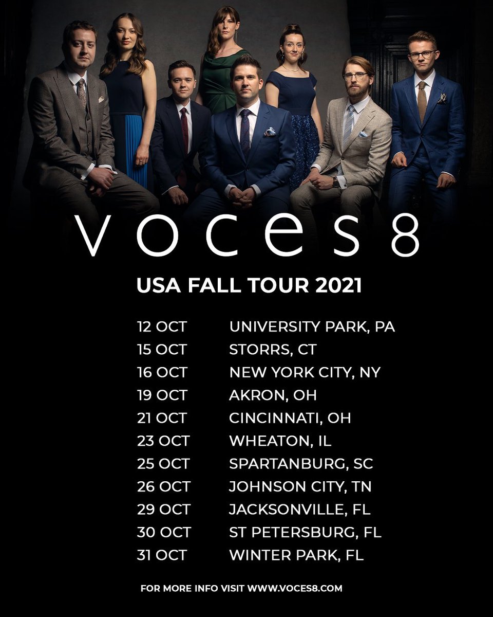 We’re so excited to be returning to the USA for concerts this month and hoping to see some of you along the way! Here’s where we’re heading to this time around…

#voces8ontour @Opus3Artists #usatour