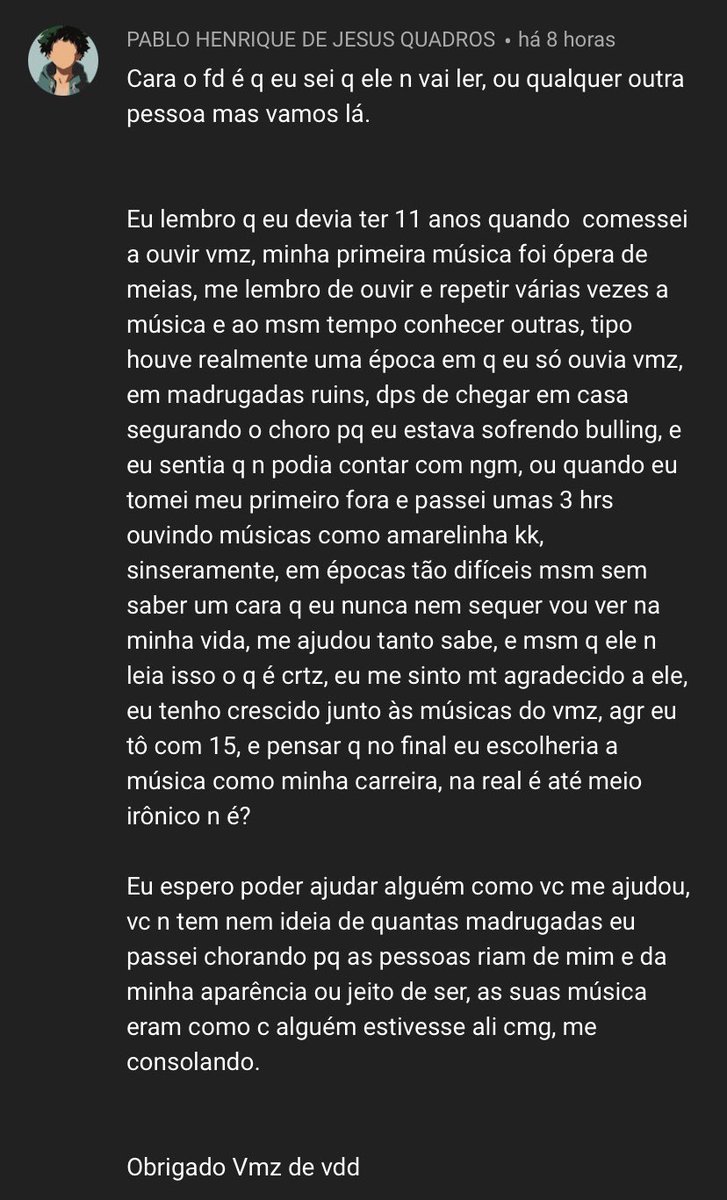 vmzoficial's tweet photo. Parece muito minha história e o que me fez querer fazer música. Hj já acordei me emocionando com isso ❤️ https://t.co/ZC6PDyzG4S