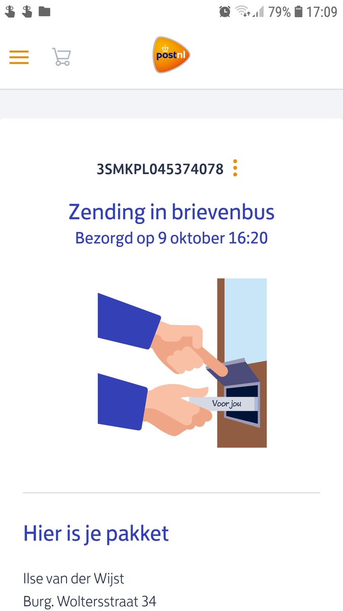 IlseGW's tweet photo. @PostNL volgens track and trace is dit pakket bezorgd maar het ligt NIET in de brievenbus (ook niet ernaast). Graag reactie waar het dan bezorgd is! https://t.co/4KJrkr9z4B