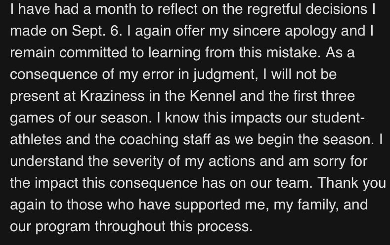 Gonzaga confirms that Mark Few will miss Kraziness in the Kennel today, as well as the first two exhibition games and the first game of the season against Dixie State. He’ll be back for the Texas game.

Full statement from Few below: