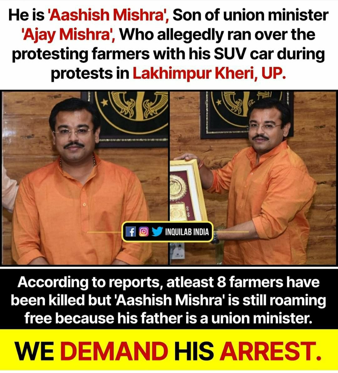 Vishwa_lund's tweet photo. BJP Leader Aashish mishra already has criminal background but why Party command didn't took insight of his past ? It BJP applauding criminals ?
#ModiArrestMonu
#SpeakUpForKisanNyay https://t.co/SkdAq4GTMg