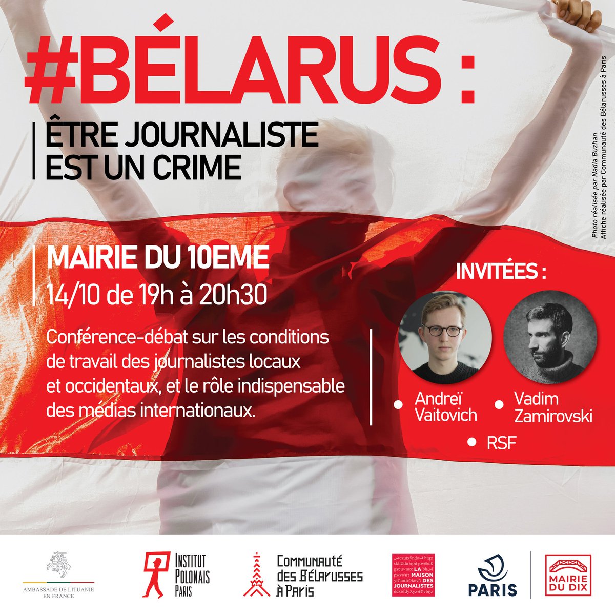 #Belarus : être journaliste est un crime. Conférence-débat sur les conditions de travail des journalistes locaux et occidentaux, et le rôle indispensable des médias internationaux <a href="/andreivaitovich/">Andreï Valentin VAITOVICH</a> <a href="/Mairie10Paris/">Mairie du 10e</a> <a href="/MDJournalistes/">MDJ - Maison des journalistes</a> <a href="/PLInst_Paris/">Institut Polonais de Paris</a>