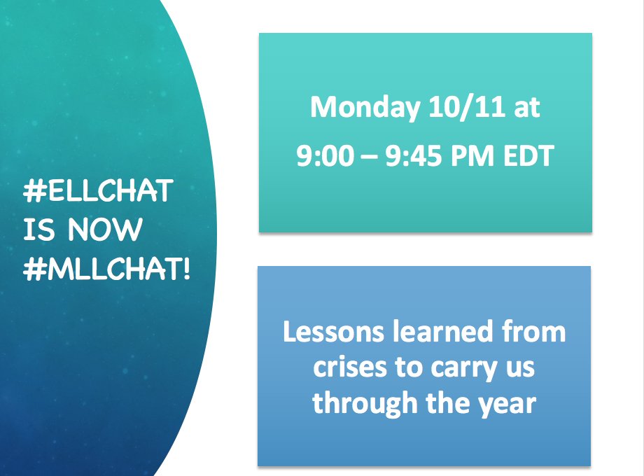 judiehaynes's tweet photo. Join us for #MLLCHAT (formerly #ELLCHAT) on Monday 10/11 at 9 PM EDT for an exciting chat with authors @DebbieZacarian @margacalderon &amp; @margogottlieb and their new book, Beyond Crisis. #njtesolbe #edchat @ascd @ColorinColorado @TESOL_Assn @CorwinPress https://t.co/NMcSgcB2Xh