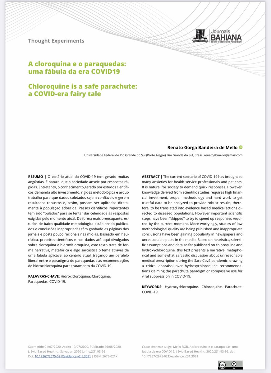 Um ensaio de palavras que explicaria ao presidente do <a href="/Medicina_CFM/">CFM</a> porquê “experiência com um tratamento” é auto-enganação e uma falácia narrativa. Se “lesse artigos”, talvez não falasse tantos impropérios! 

www5.bahiana.edu.br/index.php/evid…