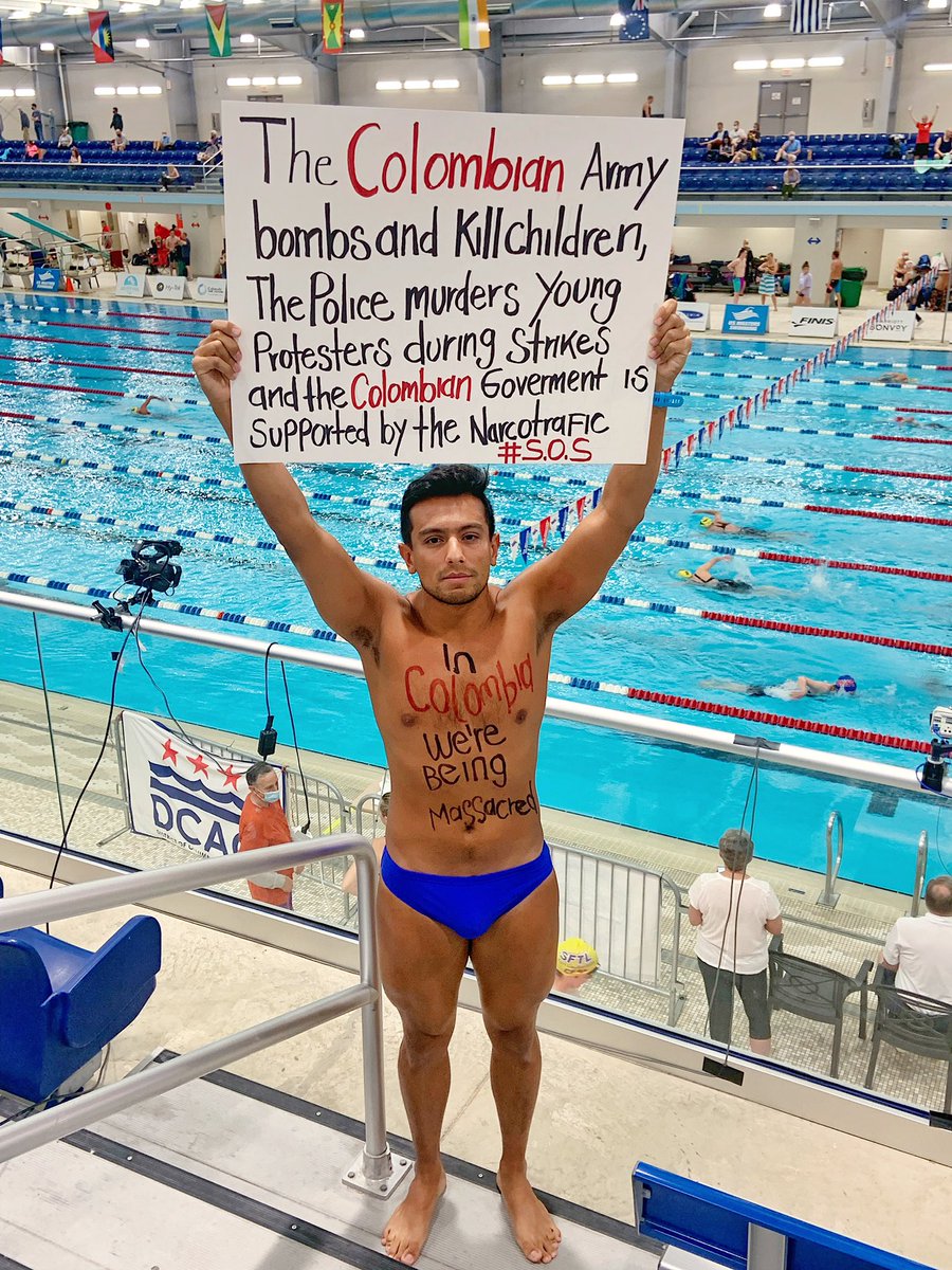 Por los que ya no pueden alzar su voz. Nosotros no nos callaremos. ✊🏾

Que aquí en Estados Unidos durante los Nacionales Máster de Natación sepan lo que está pasando en Colombia. 

#NosVemosEnElAgua 🏊🏽‍♂️💦