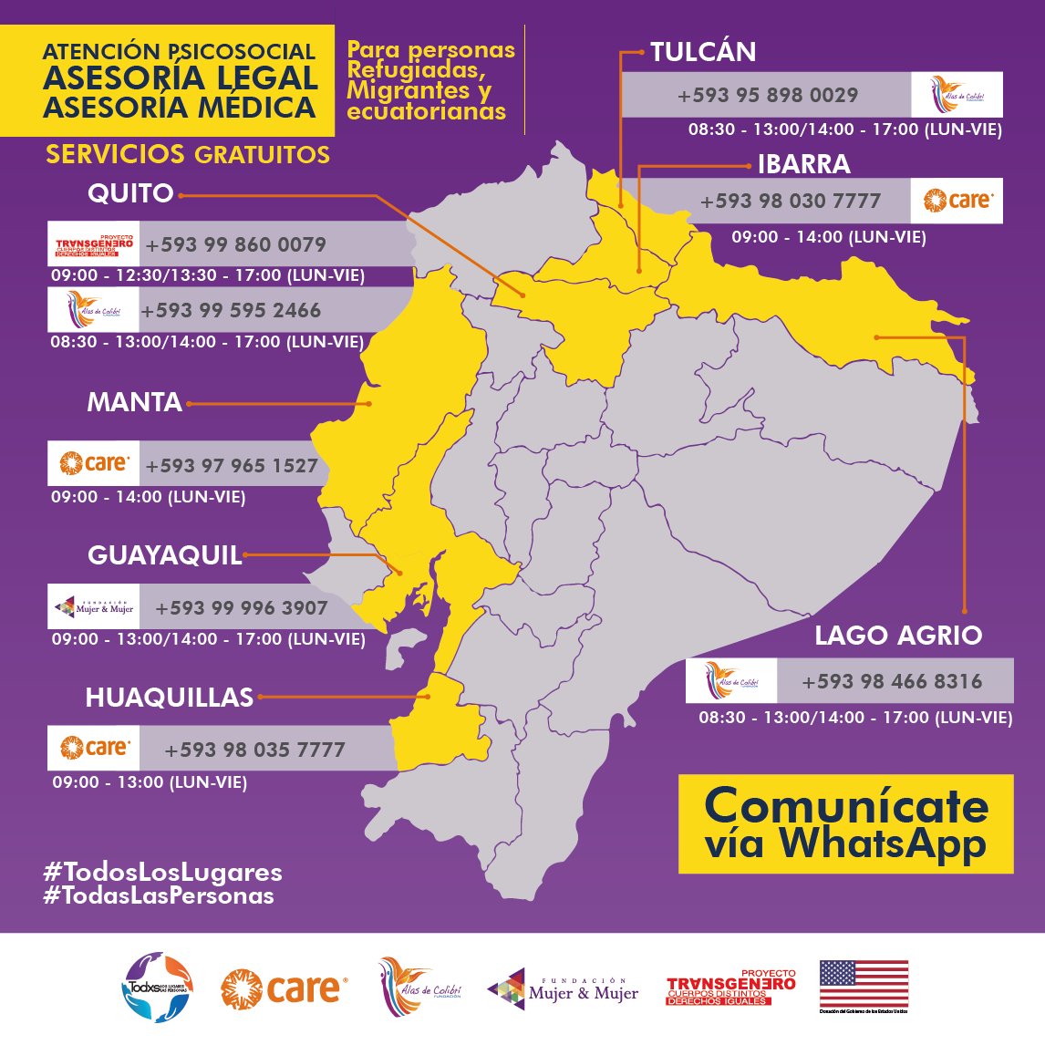 Si eres una persona #migrante, #refugiada o de nacionalidad ecuatoriana y requieres
🩺 A𝘀𝗲𝘀𝗼𝗿𝗶́𝗮 𝗺𝗲́𝗱𝗶𝗰𝗮 I ⚖️ A𝘀𝗲𝘀𝗼𝗿𝗶́𝗮 𝗹𝗲𝗴𝗮𝗹 I Ψ A𝘁𝗲𝗻𝗰𝗶𝗼́𝗻 𝗽𝘀𝗶𝗰𝗼𝘀𝗼𝗰𝗶𝗮𝗹 👇👇👇