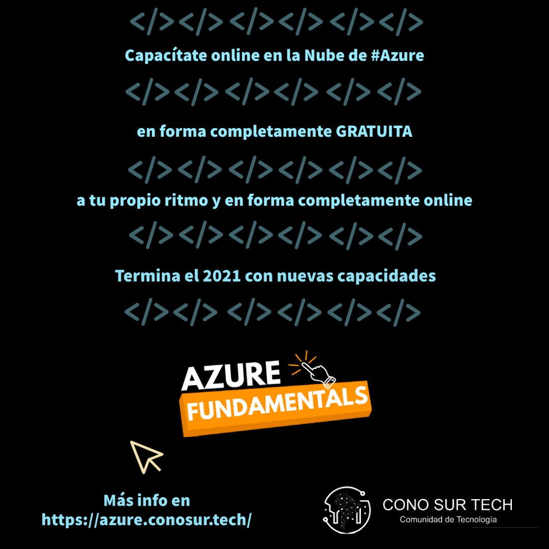 conosurtech's tweet photo. 🎓 Súmate al #Diplomado de #Azure y finalizalo en tan sólo 30 días 👉 https://t.co/ZPrlx8Lx5b
.
🔵 #GRATUITO
🔵 #ONLINE
🔵 Certificado #MICROSOFT
.
Más info en 👉 https://t.co/ZPrlx8Lx5b
.
#ConoSurTech #CloudComputing #Cloud #Microsoft #Curso #Capacitacion #free #AzureEnEspanol https://t.co/Pq7FvjCw4v