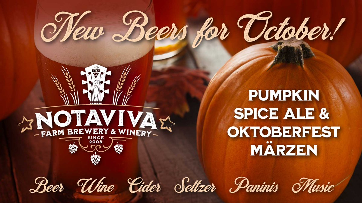 notaviva's tweet photo. 🕗 Fri 4p-8p 🕗 Sat 12p-7p 🕗 Sun 12p-6p
🎵 Live music w/ Wayne Snow Sat 3p-6p
🎃 Pumpkin Spice Ale & Oktoberfest Märzen new releases
🍻 BEERS CIDERS & SELTZERS on tap
🍷 WINES in eco-friendly pouches
🍻 Mixed flights
🥪 Paninis and pub grub
#Notaviva #VirginiaWine #CraftBeer https://t.co/ka1jstLwRr