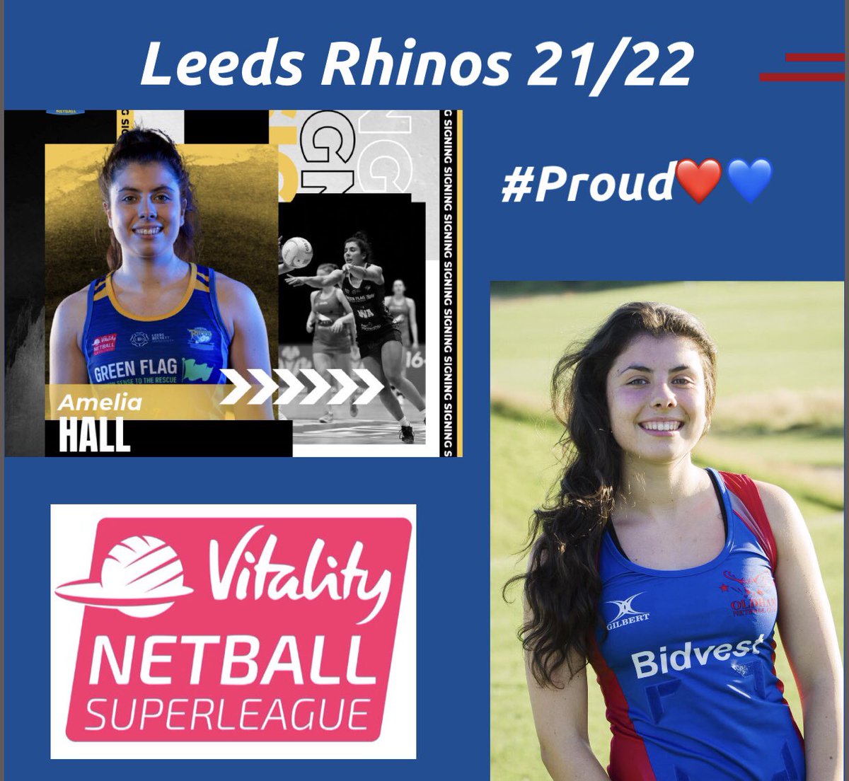 OldhamNetball's tweet photo. 🗣Our next athlete has been tearing apart defenders since she was a junior, it’s the one & only @_ameliahall_ ❤️💙🙌🏻🙌🏻
Representing @RhinosNetballSL for a 2️⃣nd season, we can’t wait to see you do your thing again 💙💛
#ProudClub #CatchHerIfYouCan #JnrToSnrToVSLN https://t.co/lsFo1tQWEj