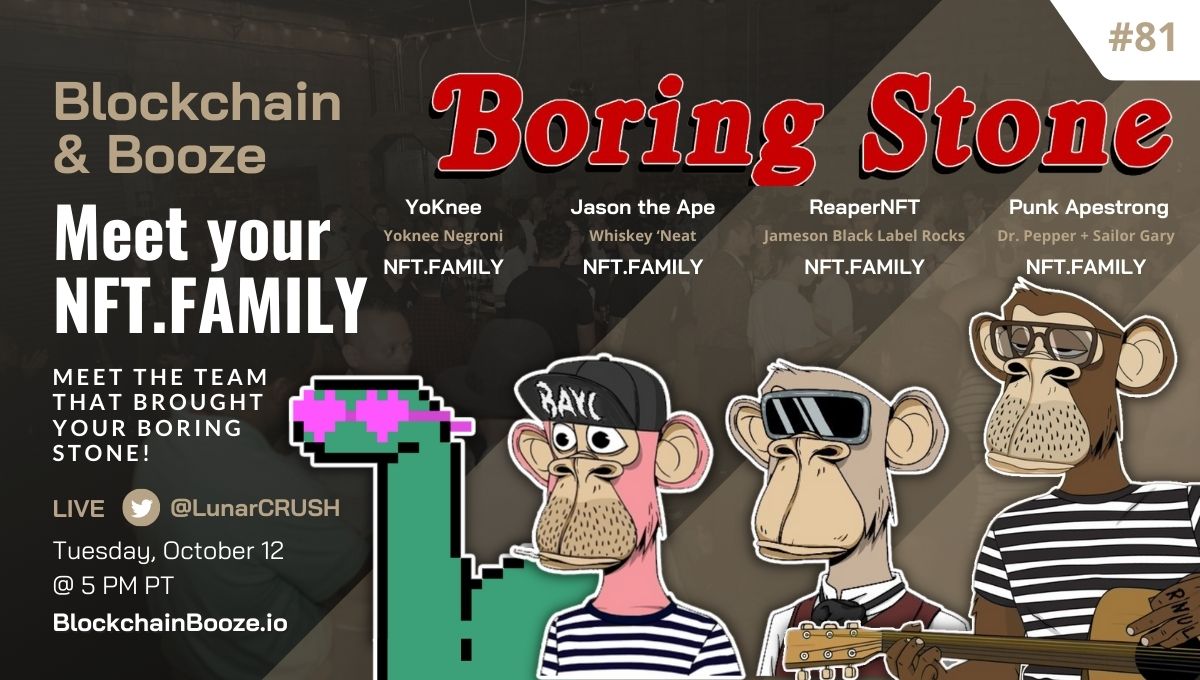 LA Blockchain Summit (@lablockchainsmt) on Twitter photo Join us this Tuesday 10/12 from 5-7 PM PT on LA Blockchain Summit’s #BlockchainBooze🍺 and meet the awesome team that brought you <a href="/BoringStoneNFT/">BoringStoneNFT</a> - <a href="/PunkApestrong/">Punk Apestrong</a>, <a href="/TheeHustleHouse/">BaronVonHustle 🍌</a>, <a href="/Reaper_NFT/">Reaper 🍌</a> & <a href="/yoknee/">y🆗nee</a>!
🎟️ Register free: blockchainbooze.io Join us this Tuesday 10/12 from 5-7 PM PT on LA Blockchain Summit’s #BlockchainBooze🍺 and meet the awesome team that brought you <a href="/BoringStoneNFT/">BoringStoneNFT</a> - <a href="/PunkApestrong/">Punk Apestrong</a>, <a href="/TheeHustleHouse/">BaronVonHustle 🍌</a>, <a href="/Reaper_NFT/">Reaper 🍌</a> & <a href="/yoknee/">y🆗nee</a>!
🎟️ Register free: blockchainbooze.io