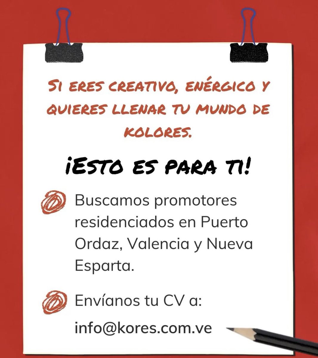 ✅ ¡Hey hey! 😃👋🏽 ⬇️ Esto es para ti ⬇️ Estamos buscando gente con las mejores energías 🔋👍🏽 Para formar parte de nuestro equipo #Kores  🙌🏼🔥 
#Venezuela #PuertoOrdaz #Valencia #NuevaEsparta